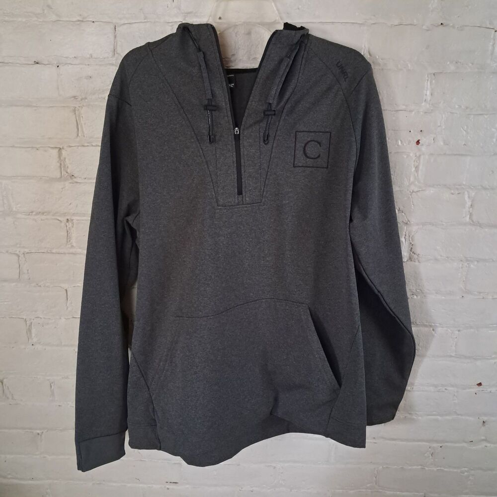 UNRL Mens XL Charcoal Gray Hoodie Quarter Zip Sweatshirt Embroidered "C" Stretch